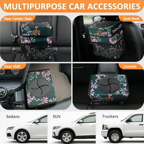 Vankor 3 Gallons Car Trash Can with Lid, Car Trash Bag Bin Hanging Waterproof Automotive Garbage Cans Leak Proof Vehicle Trash Can Navy Floral - 5