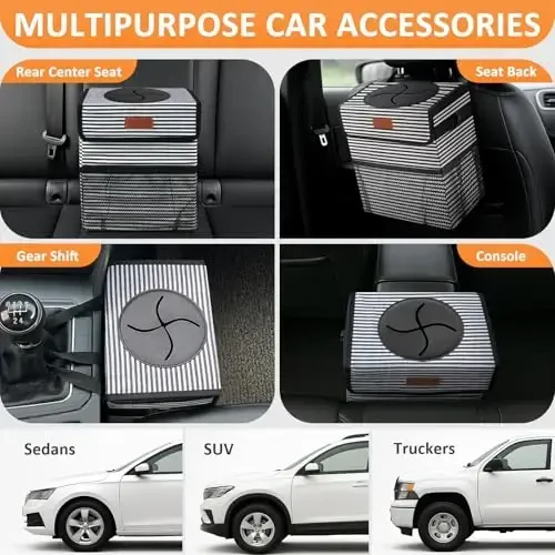 Vankor 3 Gallons Car Trash Can with Lid, Car Trash Bag Bin Hanging Waterproof Automotive Garbage Cans Leak Proof Vehicle Trash Can Stripe - 5