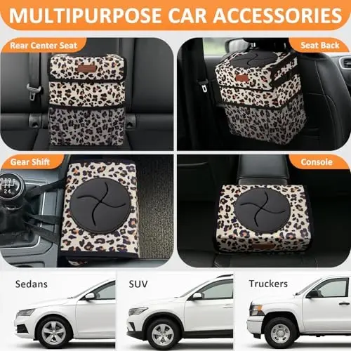 Vankor 3 Gallons Cute Car Trash Can, Car Accessories for Interior Leak Proof Can Trash Bag Hanging Waterproof Automotive Vehicle Garbage Cans Leopard Print Pattern - 5