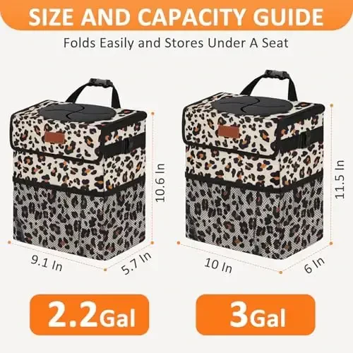 Vankor 3 Gallons Cute Car Trash Can, Car Accessories for Interior Leak Proof Can Trash Bag Hanging Waterproof Automotive Vehicle Garbage Cans Leopard Print Pattern - 7