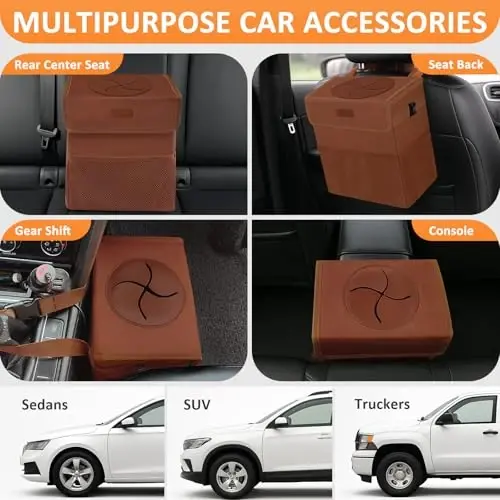 Vankor Car Trash Can, Brown, 2.2 Gallons Capacity, Waterproof, Polyester Material, Adjustable Strap, Hanging Design, Leakproof Lining, 100% PEVA Thickness - 5