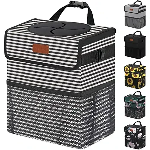 Vankor Car Trash Can for Car Cute, Bag Bin Hanging Waterproof Automotive Garbage Cans Leak Proof Vehicle Trash Can Stripe 