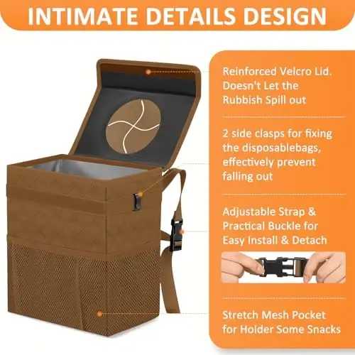 Vankor Car Trash Can for Cute, Bag Bin Hanging Waterproof Automotive Car Garbage Cans Leak Proof Vehicle Trash Can Diamond Pattern-Brown - 4