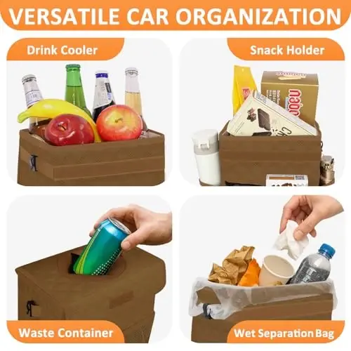 Vankor Car Trash Can for Cute, Bag Bin Hanging Waterproof Automotive Car Garbage Cans Leak Proof Vehicle Trash Can Diamond Pattern-Brown - 5