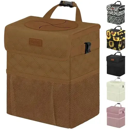 Vankor Car Trash Can for Cute, Bag Bin Hanging Waterproof Automotive Car Garbage Cans Leak Proof Vehicle Trash Can Diamond Pattern-Brown - VANKOR