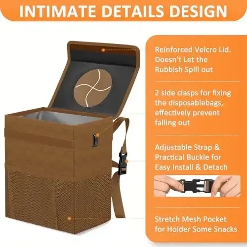 Vankor Car Trash Can for Cute, Bag Bin Hanging Waterproof Automotive Car Garbage Cans Leak Proof Vehicle Trash Can Diamond Pattern-Brown - 4