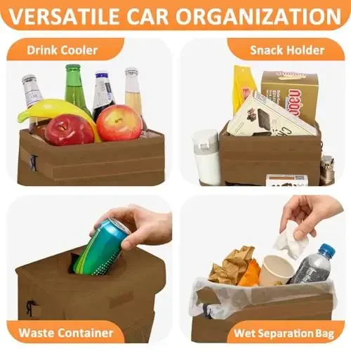 Vankor Car Trash Can for Cute, Bag Bin Hanging Waterproof Automotive Car Garbage Cans Leak Proof Vehicle Trash Can Diamond Pattern-Brown - 5