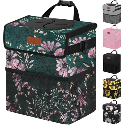 Vankor Car Trash Can for Car Cute, Bag Bin Hanging Waterproof Automotive Garbage Cans Leak Proof Vehicle Trash Can Navy Floral - 1
