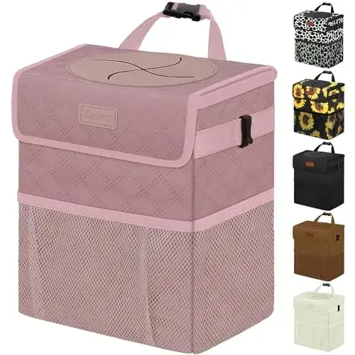 Vankor Car Trash Can Cute Trash Bag Bin Hanging Waterproof Automotive Garbage Cans Leak Proof Vehicle Trash Can Diamond Pattern-Pink 