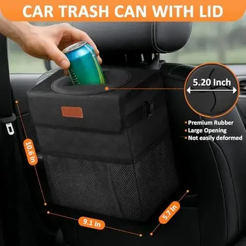 Vankor Car Trash Can for Cute, Bag Bin Hanging Waterproof Automotive Car Garbage Cans Leak Proof Vehicle Trash Can Diamond Pattern-Black - VANKOR (1)