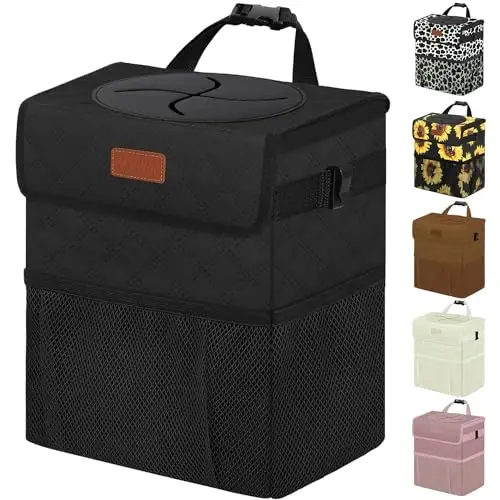 Vankor Car Trash Can for Cute, Bag Bin Hanging Waterproof Automotive Car Garbage Cans Leak Proof Vehicle Trash Can Diamond Pattern-Black - VANKOR
