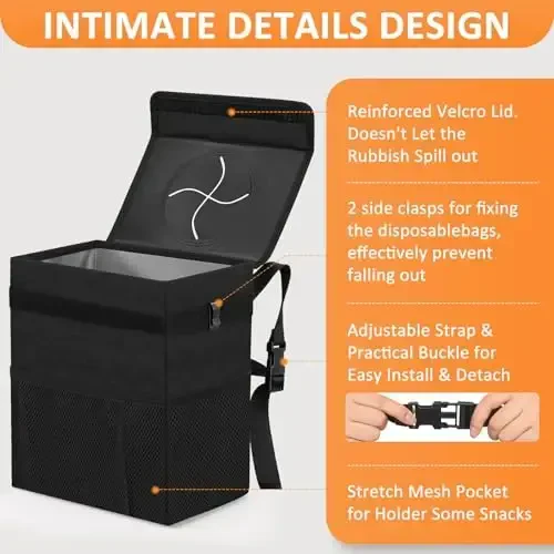 Vankor Car Trash Can for Cute, Bag Bin Hanging Waterproof Automotive Car Garbage Cans Leak Proof Vehicle Trash Can Diamond Pattern-Black - 4