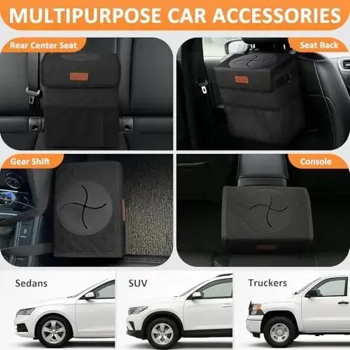 Vankor Car Trash Can for Cute, Bag Bin Hanging Waterproof Automotive Car Garbage Cans Leak Proof Vehicle Trash Can Diamond Pattern-Black - 5