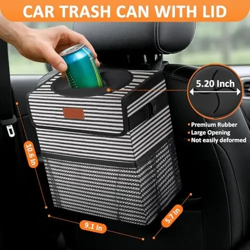 Vankor Car Trash Can for Car Cute, Bag Bin Hanging Waterproof Automotive Garbage Cans Leak Proof Vehicle Trash Can Stripe - 2