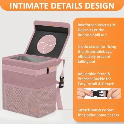 Vankor Car Trash Can Cute Trash Bag Bin Hanging Waterproof Automotive Garbage Cans Leak Proof Vehicle Trash Can Diamond Pattern-Pink - 4