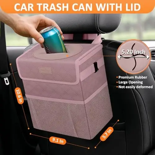 Vankor Car Trash Can Cute Trash Bag Bin Hanging Waterproof Automotive Garbage Cans Leak Proof Vehicle Trash Can Diamond Pattern-Pink - 2
