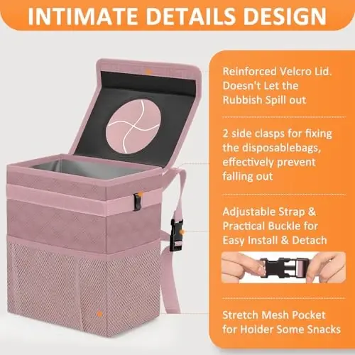 Vankor Car Trash Can Cute Trash Bag Bin Hanging Waterproof Automotive Garbage Cans Leak Proof Vehicle Trash Can Diamond Pattern-Pink - 4