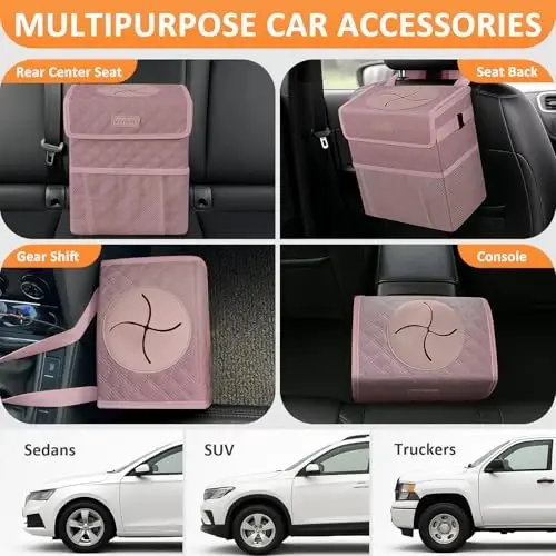 Vankor Car Trash Can Cute Trash Bag Bin Hanging Waterproof Automotive Garbage Cans Leak Proof Vehicle Trash Can Diamond Pattern-Pink - 5