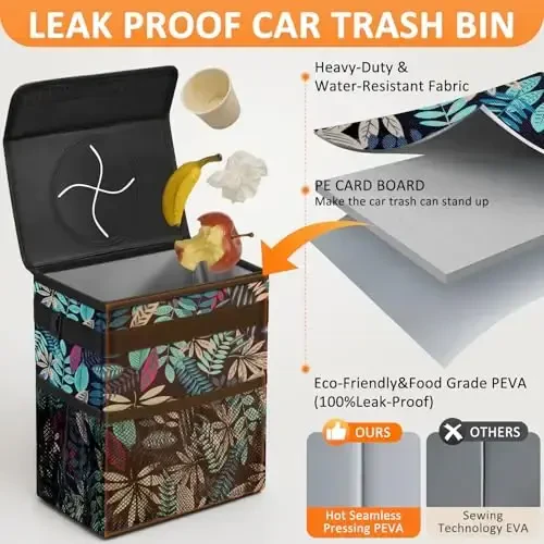 Vankor Car Trash Can for Car Cute, Bag Bin Hanging Waterproof Automotive Garbage Cans Leak Proof Vehicle Trash Can Colorful Leaves - 3