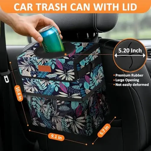 Vankor Car Trash Can for Car Cute, Bag Bin Hanging Waterproof Automotive Garbage Cans Leak Proof Vehicle Trash Can Colorful Leaves - 2