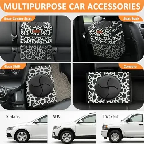 Vankor Car Trash Can for Car Cute,Bag Bin Hanging Waterproof Automotive Garbage Cans Leak Proof Vehicle Trash Can Cow Print - 5