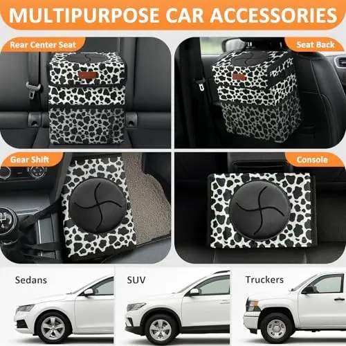 Vankor Car Trash Can for Car Cute,Bag Bin Hanging Waterproof Automotive Garbage Cans Leak Proof Vehicle Trash Can Cow Print - 5
