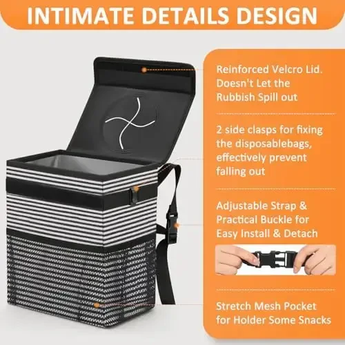 Vankor Car Trash Can for Car Cute, Bag Bin Hanging Waterproof Automotive Garbage Cans Leak Proof Vehicle Trash Can Stripe - 4