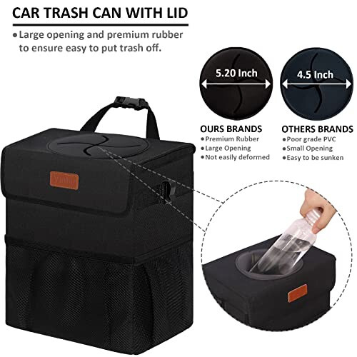 Vankor Car Trash Can for Car Cute, Car Trash Bag Bin Hanging Waterproof Automotive Car Garbage Cans Leak Proof Vehicle Trash Can Black - 3