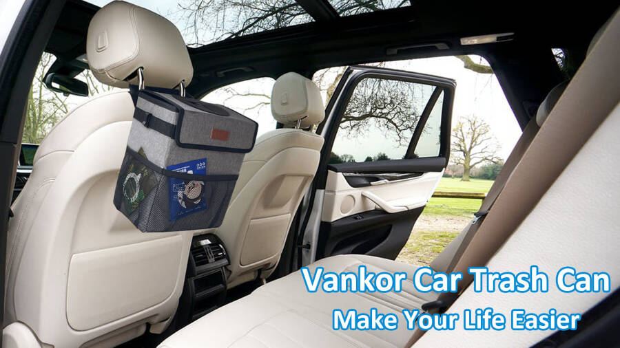 Vankor Car Trash Can for Car Cute, Car Trash Bag Bin Hanging Waterproof Automotive Car Garbage Cans Leak Proof Vehicle Trash Can Black - 7