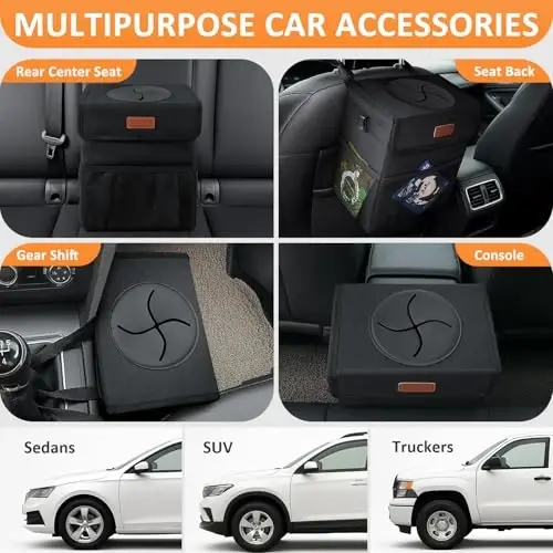 Vankor Car Trash Can for Car Cute, Car Trash Bag Bin Hanging Waterproof Automotive Car Garbage Cans Leak Proof Vehicle Trash Can Black - 5