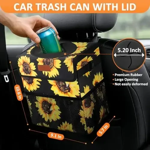 Vankor Car Trash Can for Car Cute,Bag Bin Hanging Waterproof Automotive Garbage Cans Leak Proof Vehicle Trash Can Sunflower - 2