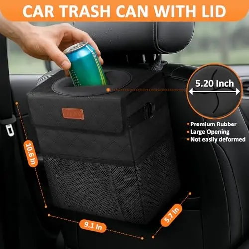 Vankor Car Trash Can for Cute, Bag Bin Hanging Waterproof Automotive Car Garbage Cans Leak Proof Vehicle Trash Can Diamond Pattern-Black - 2