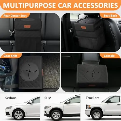 Vankor Car Trash Can for Cute, Bag Bin Hanging Waterproof Automotive Car Garbage Cans Leak Proof Vehicle Trash Can Diamond Pattern-Black - 5