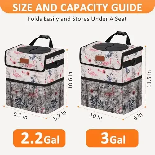 Vankor Cute Car Trash Can, Car Accessories for Women Interior Can Trash Bag Hanging Automotive Garbage Cans Pink Flamingo - 7