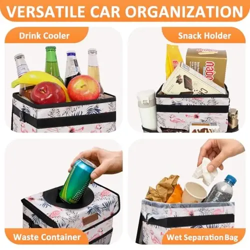 Vankor Cute Car Trash Can, Car Accessories for Women Interior Can Trash Bag Hanging Automotive Garbage Cans Pink Flamingo - 6