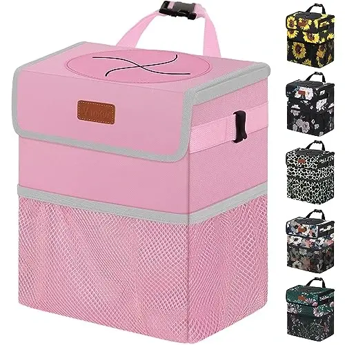 Vankor Pink Car Trash Can Cute, Pink Car Accessories for Women Waterproof Automotive Garbage Cans Leak Proof Vehicle Trash Can 