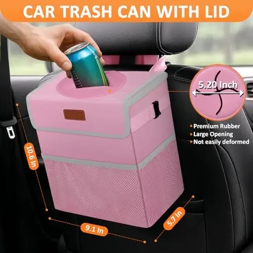 Vankor Pink Car Trash Can Cute, Pink Car Accessories for Women Waterproof Automotive Garbage Cans Leak Proof Vehicle Trash Can - VANKOR (1)