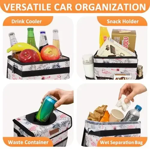 Vankor Cute Car Trash Can, Car Accessories for Women Interior Can Trash Bag Hanging Automotive Garbage Cans Pink Flamingo - 6