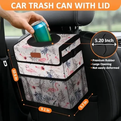Vankor Cute Car Trash Can, Car Accessories for Women Interior Can Trash Bag Hanging Automotive Garbage Cans Pink Flamingo - VANKOR (1)