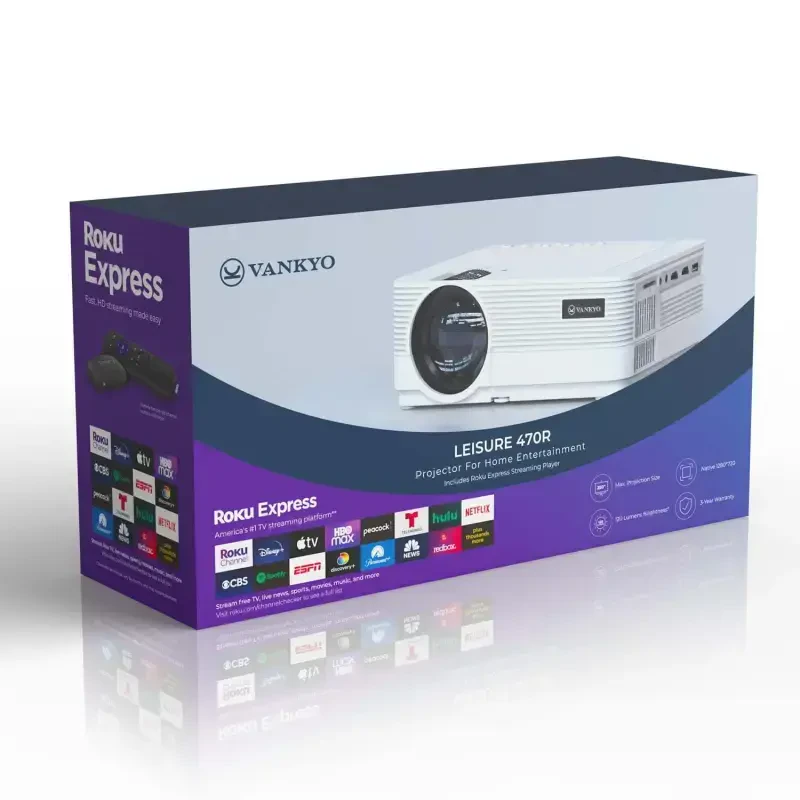 VANKYO Leisure 470 HD Mini Projektor Roku Express Streaming Player, 50000 Hrs LED Hayot, 240'' Displey Ekrani Uy Kino Teatri va Ochiq Havo Filmlari uchun - 9