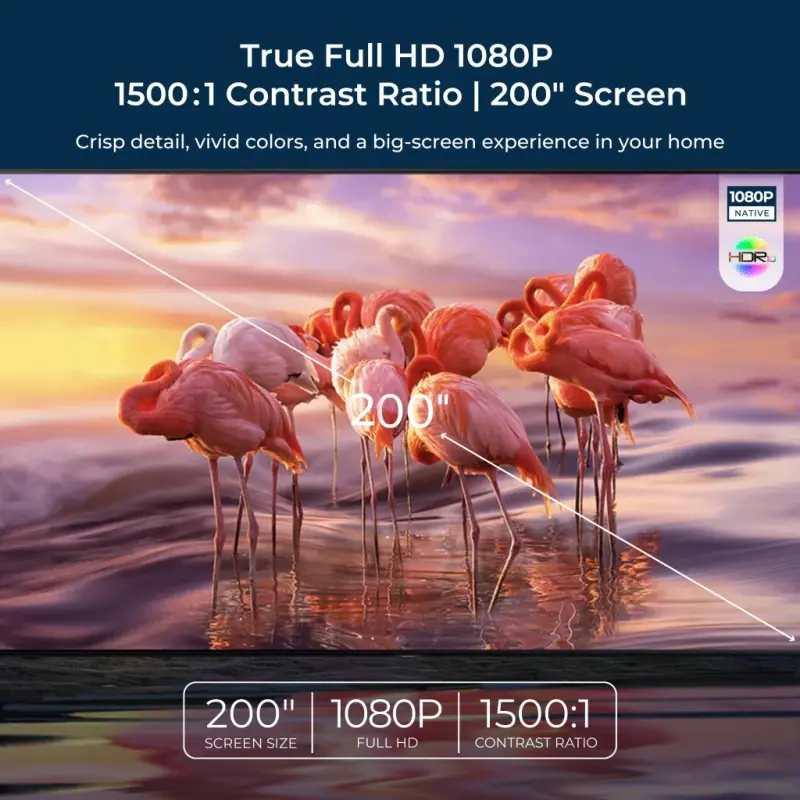 VANKYO Performance V700 Pro Настоящий 1080P Уличный кинопроектор, Встроенное потоковое видео, Автоматическая коррекция трапецеидальных искажений, Автофокусировка, Bluetooth, Портативный проектор, Экран проектора 120