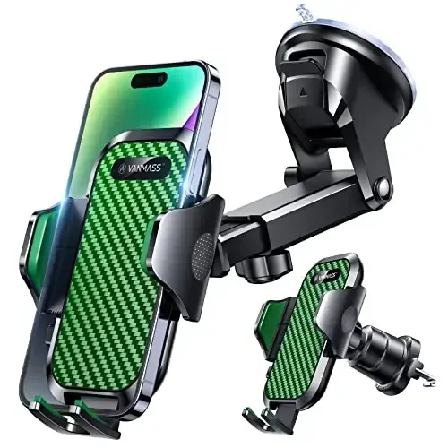VANMASS Phone Holders for Your Car 2025 Ultimate Phone Mount Military-Grade Windshield Dashboard Vent【Newest Best Strongest】 Cell Phone Car Mount for iPhone 16 Pro Max 15 Samsung Android,Green 