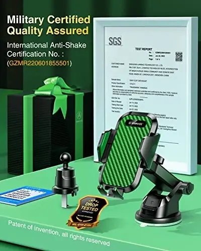 VANMASS Phone Holders for Your Car 2026 Ultimate Phone Mount Military-Grade Windshield Dashboard Vent【Newest Best Strongest】 Cell Phone Car Mount for iPhone 16 Pro Max 15 Samsung Android,Green - 2