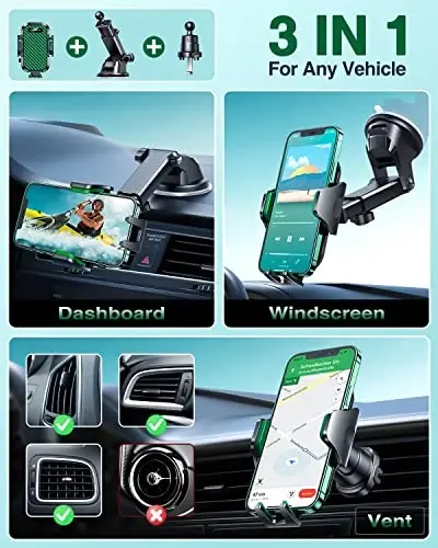 VANMASS Phone Holders for Your Car 2026 Ultimate Phone Mount Military-Grade Windshield Dashboard Vent【Newest Best Strongest】 Cell Phone Car Mount for iPhone 16 Pro Max 15 Samsung Android,Green - 4