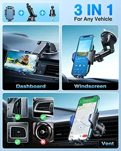 VANMASS Phone Holders for Your Car 2025 Ultimate Phone Mount Military-Grade Windshield Dashboard Vent【Newest Best Strongest】 Cell Phone Car Mount for iPhone 16 Pro Max 15 Samsung Android,Blue - VANMASS (1)
