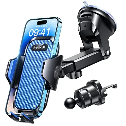 VANMASS Phone Holders for Your Car 2025 Ultimate Phone Mount Military-Grade Windshield Dashboard Vent【Newest Best Strongest】 Cell Phone Car Mount for iPhone 16 Pro Max 15 Samsung Android,Blue 