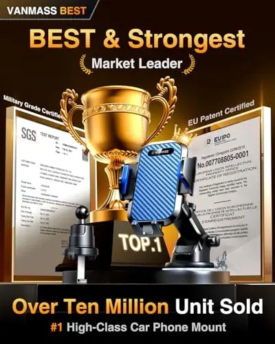 VANMASS Phone Holders for Your Car 2025 Ultimate Phone Mount Military-Grade Windshield Dashboard Vent【Newest Best Strongest】 Cell Phone Car Mount for iPhone 16 Pro Max 15 Samsung Android,Blue - 3