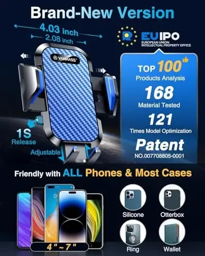 VANMASS Phone Holders for Your Car 2025 Ultimate Phone Mount Military-Grade Windshield Dashboard Vent【Newest Best Strongest】 Cell Phone Car Mount for iPhone 16 Pro Max 15 Samsung Android,Blue - 5