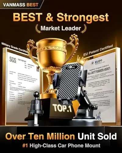 VANMASS Car Phone Holder 2025 Ultimate Military-Grade Phone Holder for Your Car Windshield Dashboard【Newest Best Strongest】 Cell Phone Car Mount with Patent & Safety Certs for iPhone Samsung Android - 2