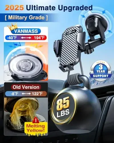 VANMASS Car Phone Holder 2025 Ultimate Military-Grade Phone Holder for Your Car Windshield Dashboard【Newest Best Strongest】 Cell Phone Car Mount with Patent & Safety Certs for iPhone Samsung Android - 3